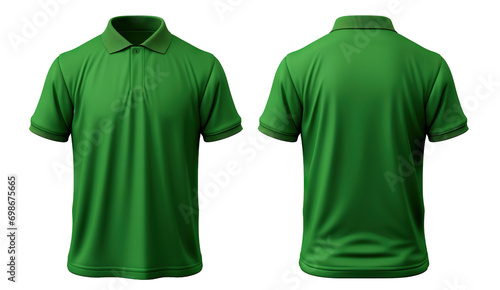 Front and back green polo shirt mockup, cut out photo