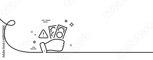 Fraud line icon. Continuous one line with curl. Money bribe crime sign. Cash scam symbol. Fraud single outline ribbon. Loop curve pattern. Vector