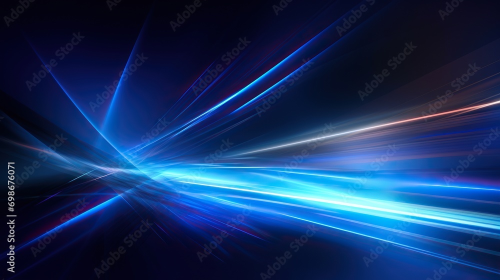 The speed line glows blue. Night city lighting with long exposure.Glossy graphics The speed line glows blue. Night city lighting with long exposure.Glossy graphics