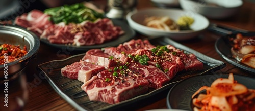 Korean raw meat dish served on a table.