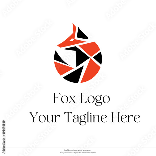 Fox logo, Fox colorful mascot Animal logo. vector illustration. minimalistic fox illustration, drawing.  Geometric logo