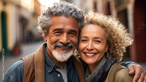 two older people standing together near each other and one has a grey beard photo