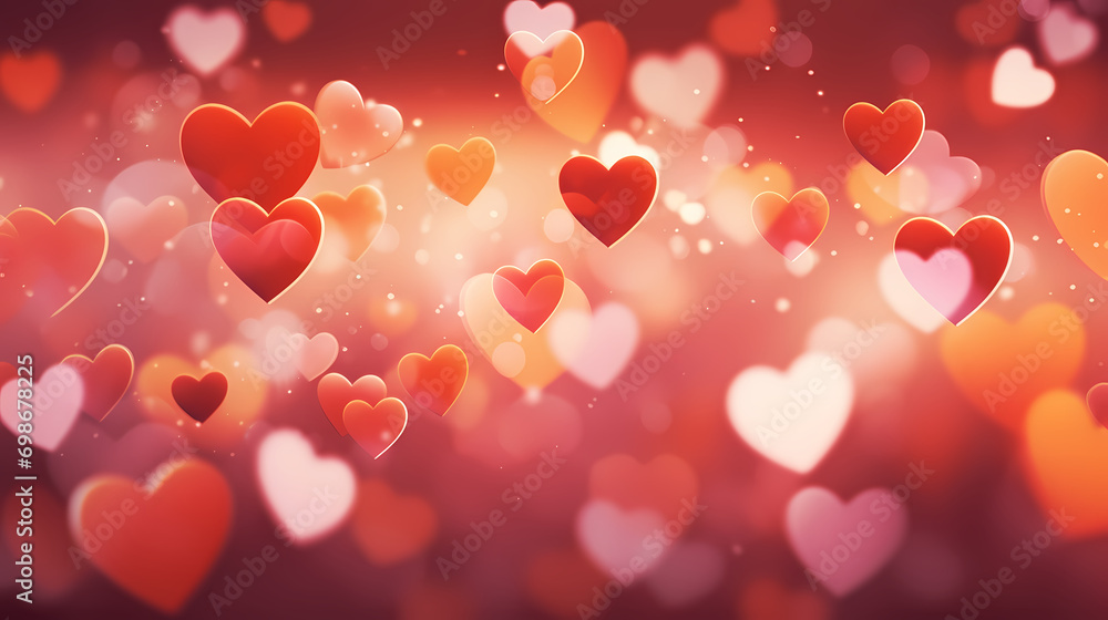 Background for Valentine's Day card with many hearts and blurry lights, Valentine's Day background