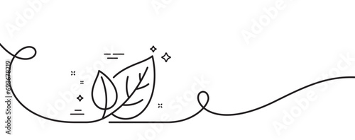 Leaves line icon. Continuous one line with curl. Nature plant leaf sign. Environmental care symbol. Leaf single outline ribbon. Loop curve pattern. Vector
