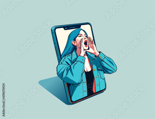 smartphone advertising woman shouting through mobile phone digital marketing online concept illustration