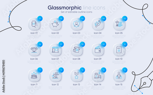 Set of Winner medal, Approved app and Delete file line icons for web app. Diamond, Saving money, Professional icons. Debit card, Salary employees, Ð¡ompetition signs. Budget profit. Vector