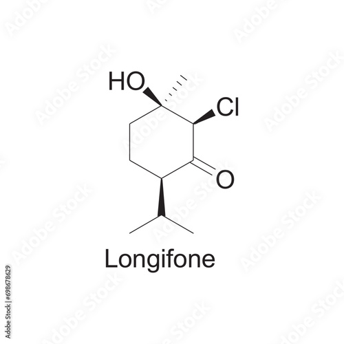 Longifone skeletal structure diagram.Monoterpenoid compound molecule scientific illustration on white background.