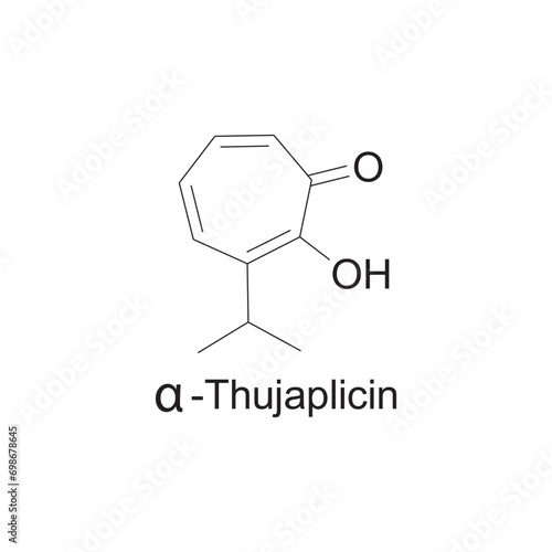 α-Thujaplicin skeletal structure diagram.Monoterpenoid compound molecule scientific illustration on white background.