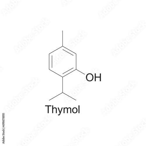 Thymol skeletal structure diagram.Monoterpenoid compound molecule scientific illustration on white background.