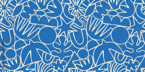 Abstract watercolor flower nature art seamless pattern illustration. Modern hand drawn floral painting, spring acrylic paint drawing background. organic leaf shape wallpaper print.