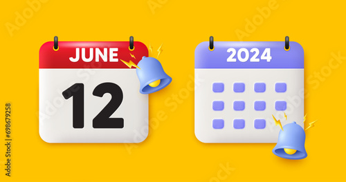 Calendar date 3d icon. 12th day of the month icon. Event schedule date. Meeting appointment time. 12th day of June month. Calendar event reminder date. Vector