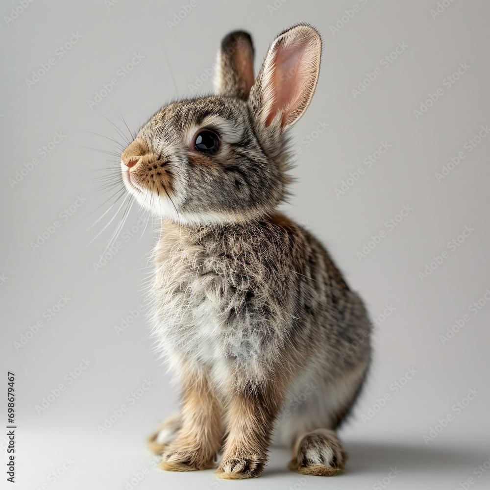 Obraz premium A small brown and white bunny with big ears.