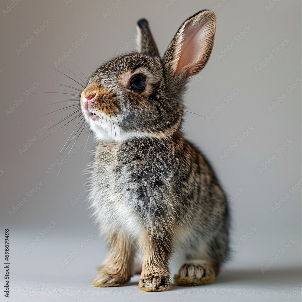 Obraz premium A small brown and white rabbit with a pink nose