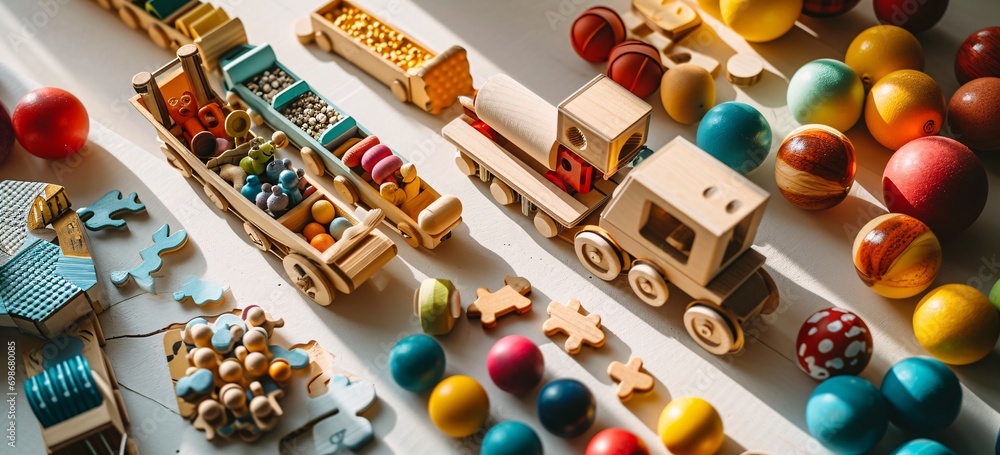 Toy Train and Cars on a Table