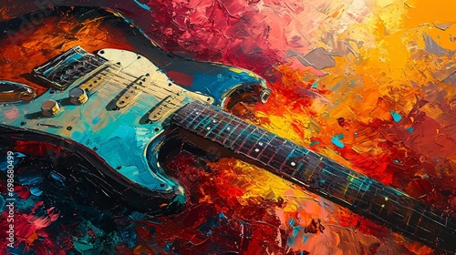 A guitar with a colorful background photo