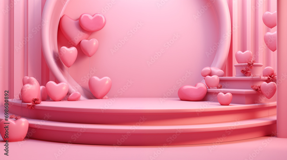 pink heart, pink podium in valentines background with decorations, Ai generated image pink heart, pink podium in valentines background with decorations, Ai generated image