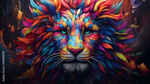 a lion art potrait with multiple colors  photo