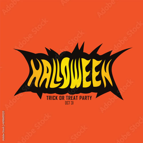 Happy Halloween horror style lettering. Happy Halloween lettering with bats. Unique design element for Halloween with pumpkin. Stylized sketch typography.