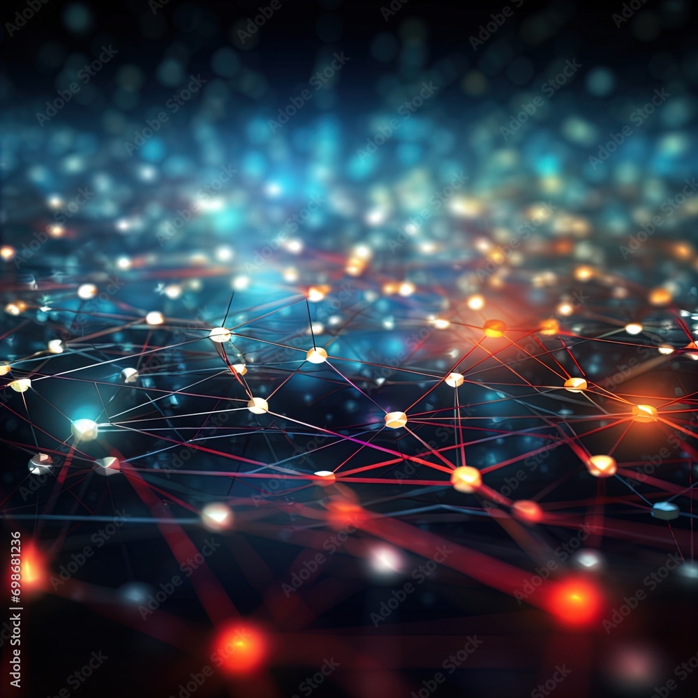 Obraz premium Network visualization. Great for stories of the Internet, connections, AI, technology, cyber defense and more. 