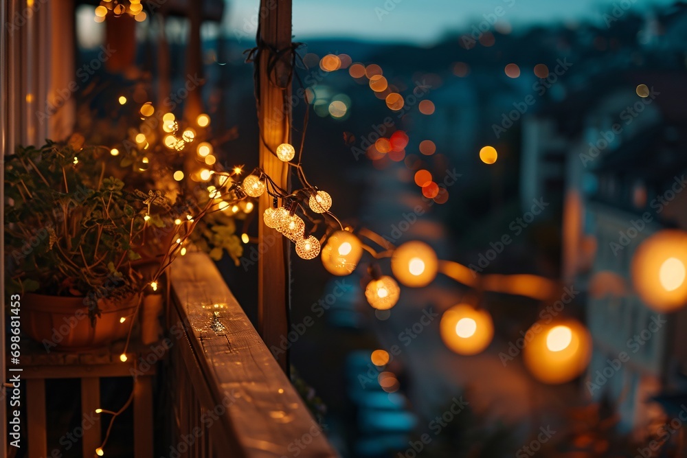 Lights on a balcony at night