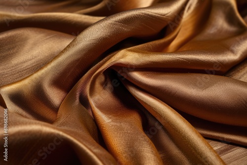 Silky Brown Fabric Elegance: Luxurious Closeup Texture with Flowing Lines