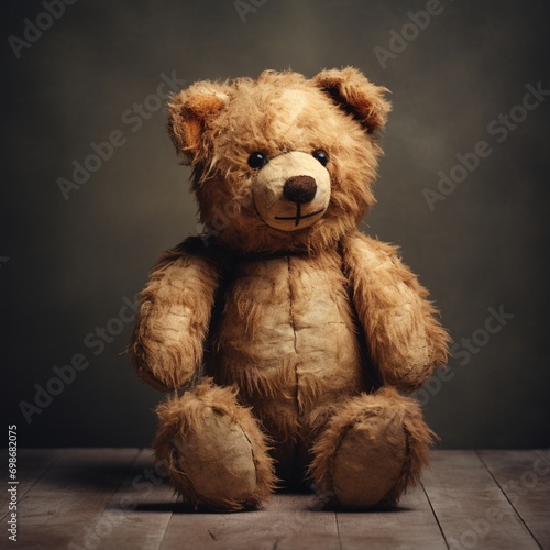 A vintage-style teddy bear with stitched features, standing gracefully against a neutral background. © Teddy Bear