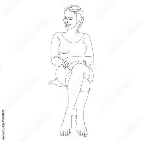 Feminine silhouette in modern continuous line style. The girl is slim and beautiful. Lady suitable for aesthetic decoration  posters  stickers  logo. Vector illustration.