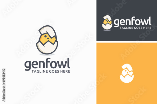 Newborn Little Chick Egg or Baby Bird Fowl with Eggshell for Chicken Poultry Farm Logo Design