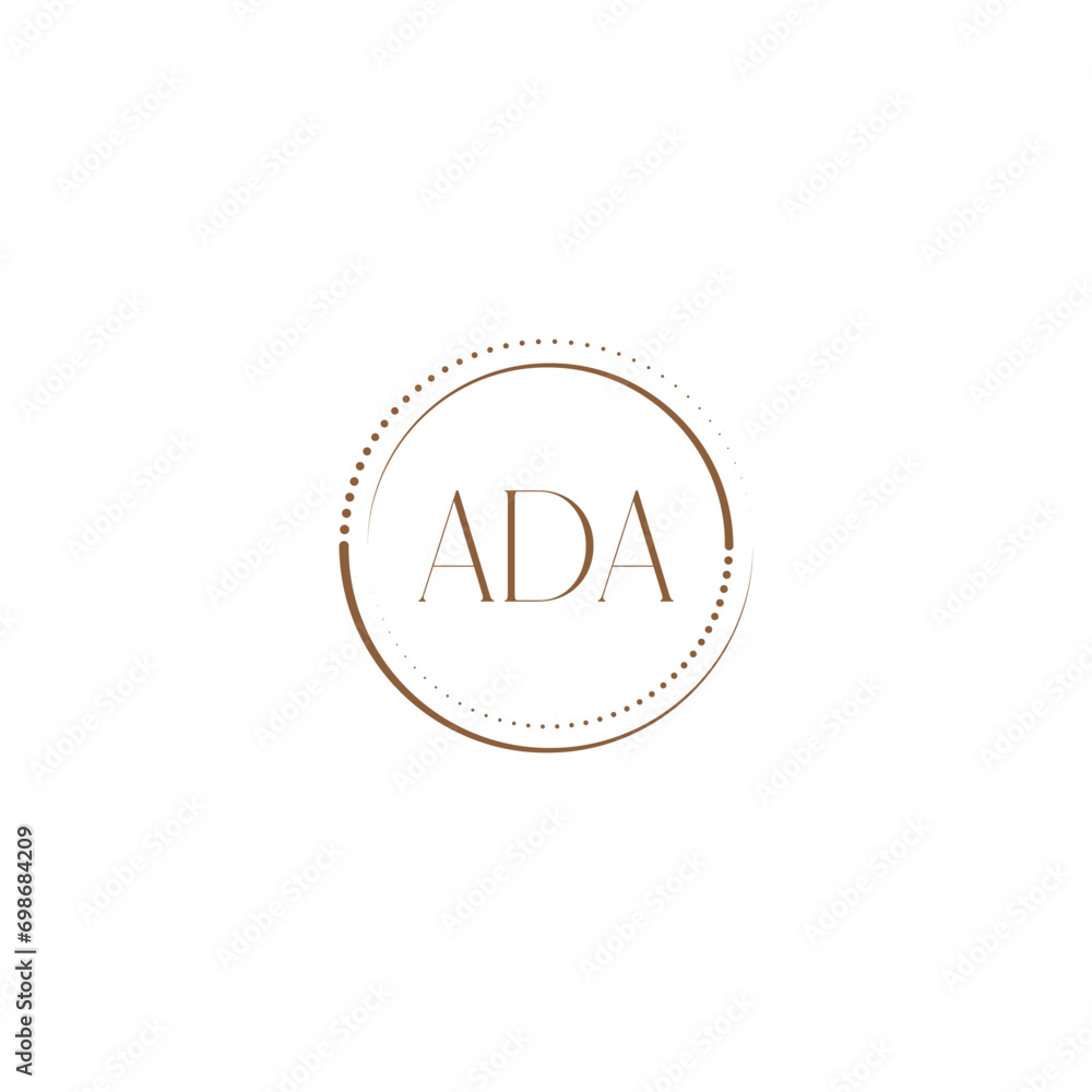 ADA creative initial letter flat monogram logo design with White background.Vector logo modern alphabet golden color font style.