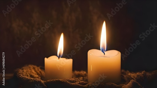 Burning candles on dark background with copy space for International Holocaust Remembrance Day, January 27. Pray for Israeli–Palestinian conflict