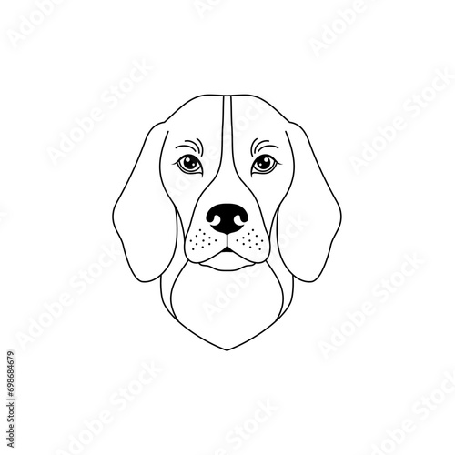 Beagle dog muzzle in linear flat style on white background.