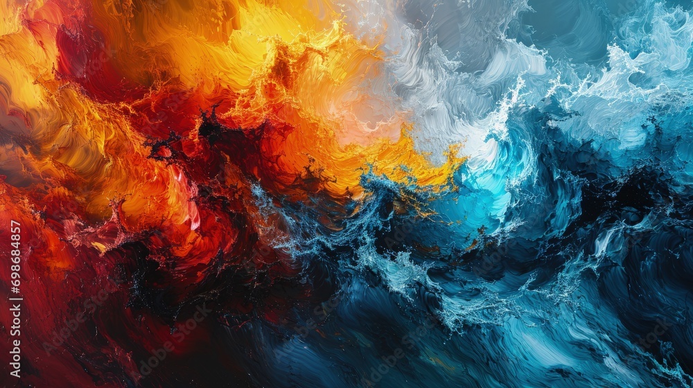 Abstract Waves of Blue, Orange, and Red