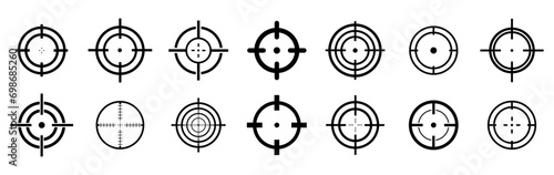 Crosshairs icon set. Bullseye symbol collection. Target aim sign group. Vector illustration isolated on white.