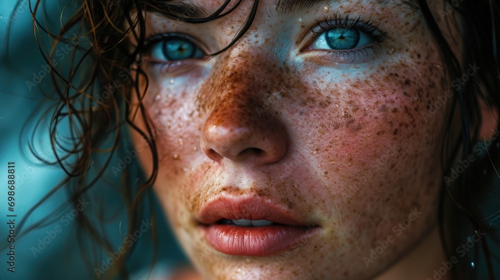 Fototapeta premium A Close-Up Portrait of a Woman with Beautiful Freckles