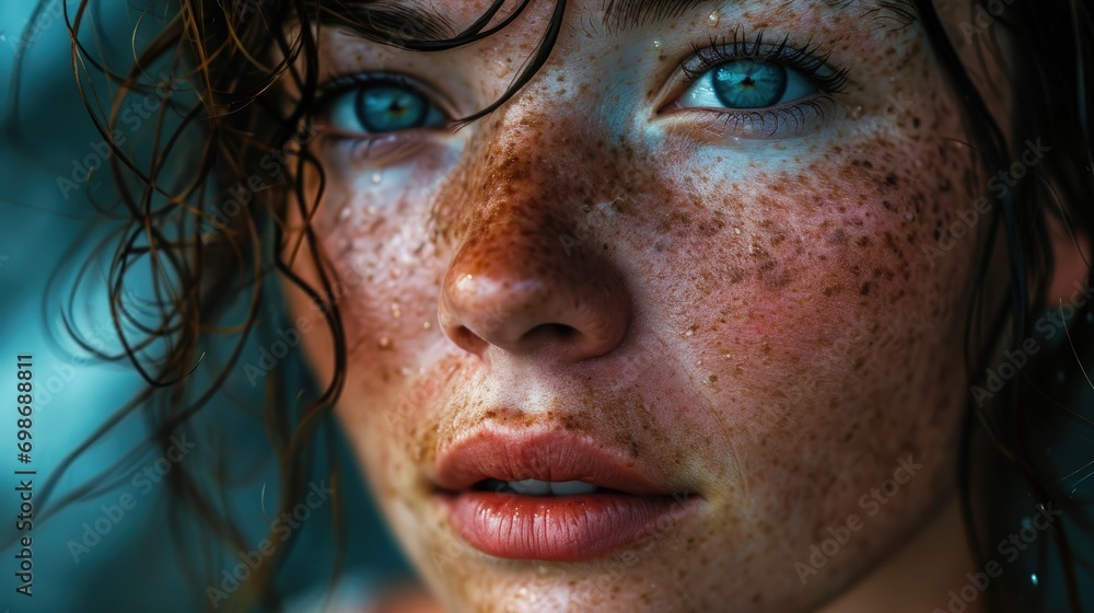 A Close-Up Portrait of a Woman with Beautiful Freckles