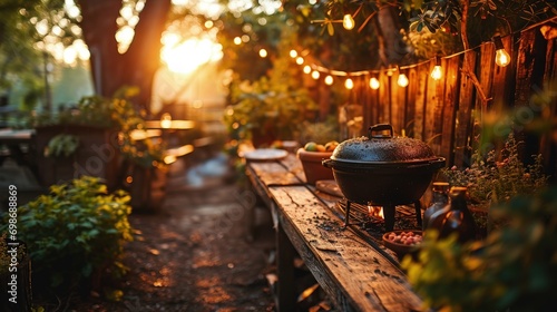 A Rustic Wooden Bench with a Built-in Grill