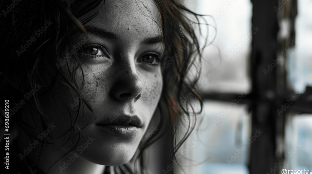 A Close-Up Portrait of a Person by a Window A Close-Up Portrait of a Person by a Window
