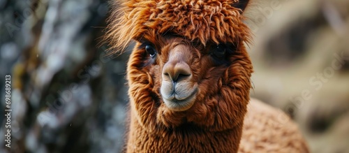 Red-haired alpaca's portrait.