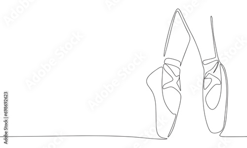 Pointe shoes one line continuous. Line art ballerina legs outline silhouette. Hand drawn vector art. photo
