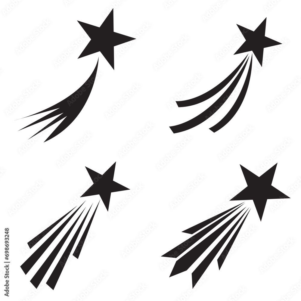 Shooting stars icon vector set. Comet tail or star trail illustration sign collection. Shooting stars vector. EPS 10 - obrazy, fototapety, plakaty 