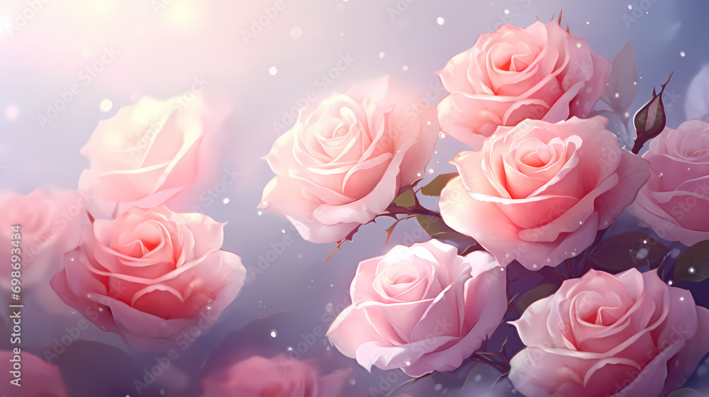Pink rose wallpaper with white flowers, Valentine's Day background