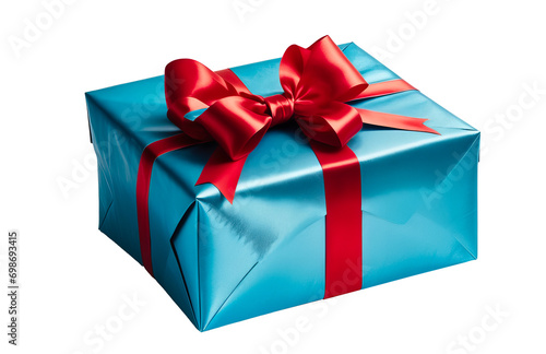 Blue gift box with ribbon. Isolated background