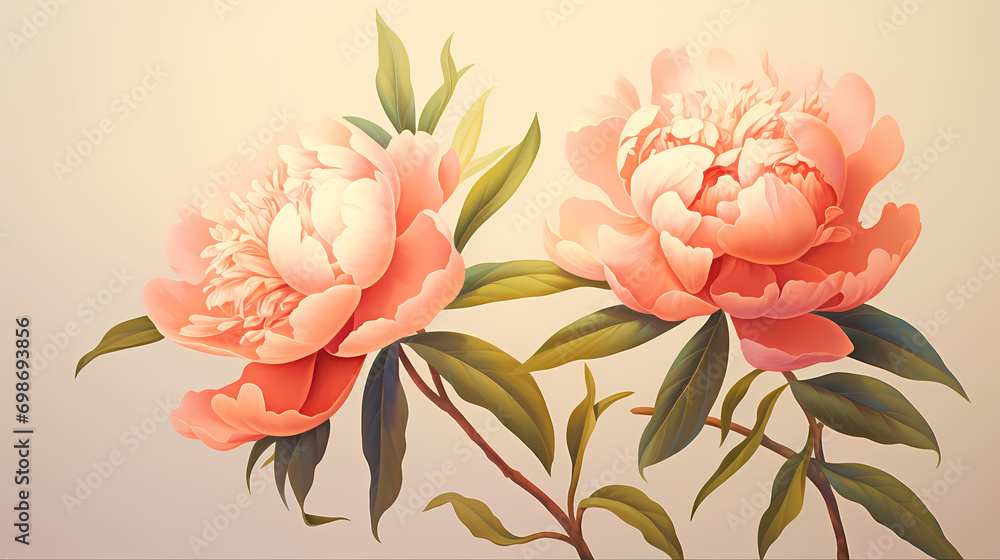 Peach and peony flowers, Valentine's Day background