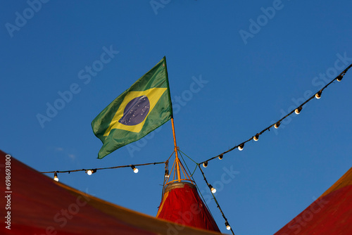 abstract images of a travelling circus tent in red and yellow colors photo