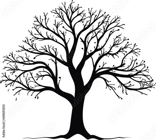 black tree silhouette isolated on white background, vector. AI generated illustration.