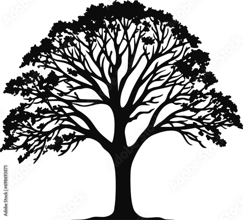 black tree silhouette isolated on white background, vector. AI generated illustration.