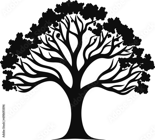 black tree silhouette isolated on white background, vector. AI generated illustration.