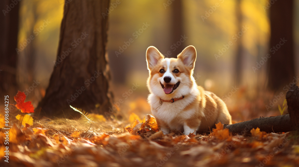 Corgi dog pembroke welsh corgi walking outdoor in summer park Corgi dog pembroke welsh corgi walking outdoor in summer park