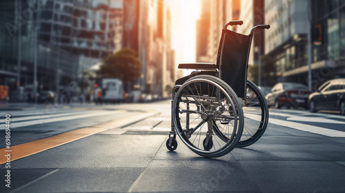 A person in a wheelchair crossing the road  photo