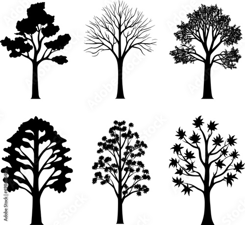 Collection of trees silhouettes. AI generated illustration.